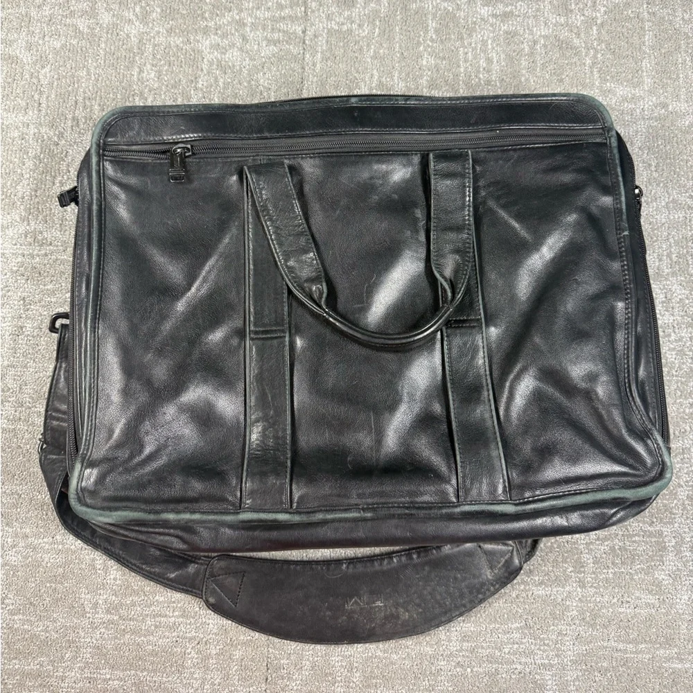Tumi Alpha Black Leather Expandable Briefcase Laptop Bag